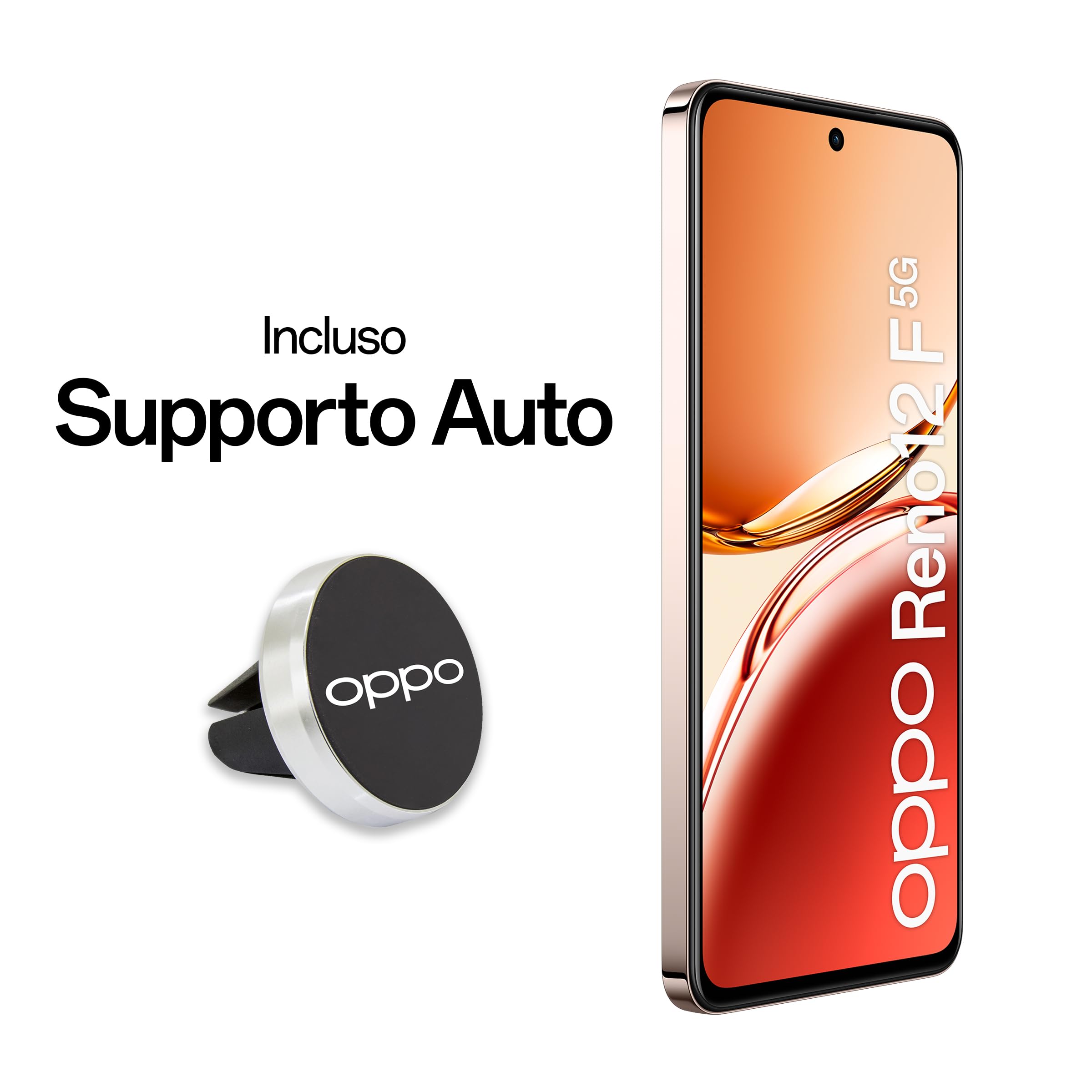 OPPO Reno12 F 4G AI Smartphone, Tripla fotocamera 50+8+2MP, Selfie 32MP, Display 6.67” 120HZ AMOLED FHD+, 5000mAh, RAM 8GB(Esp4GB/6GB/8GB)+ROM 256GB, Supporto Auto [Versione Italia], Amber Orange