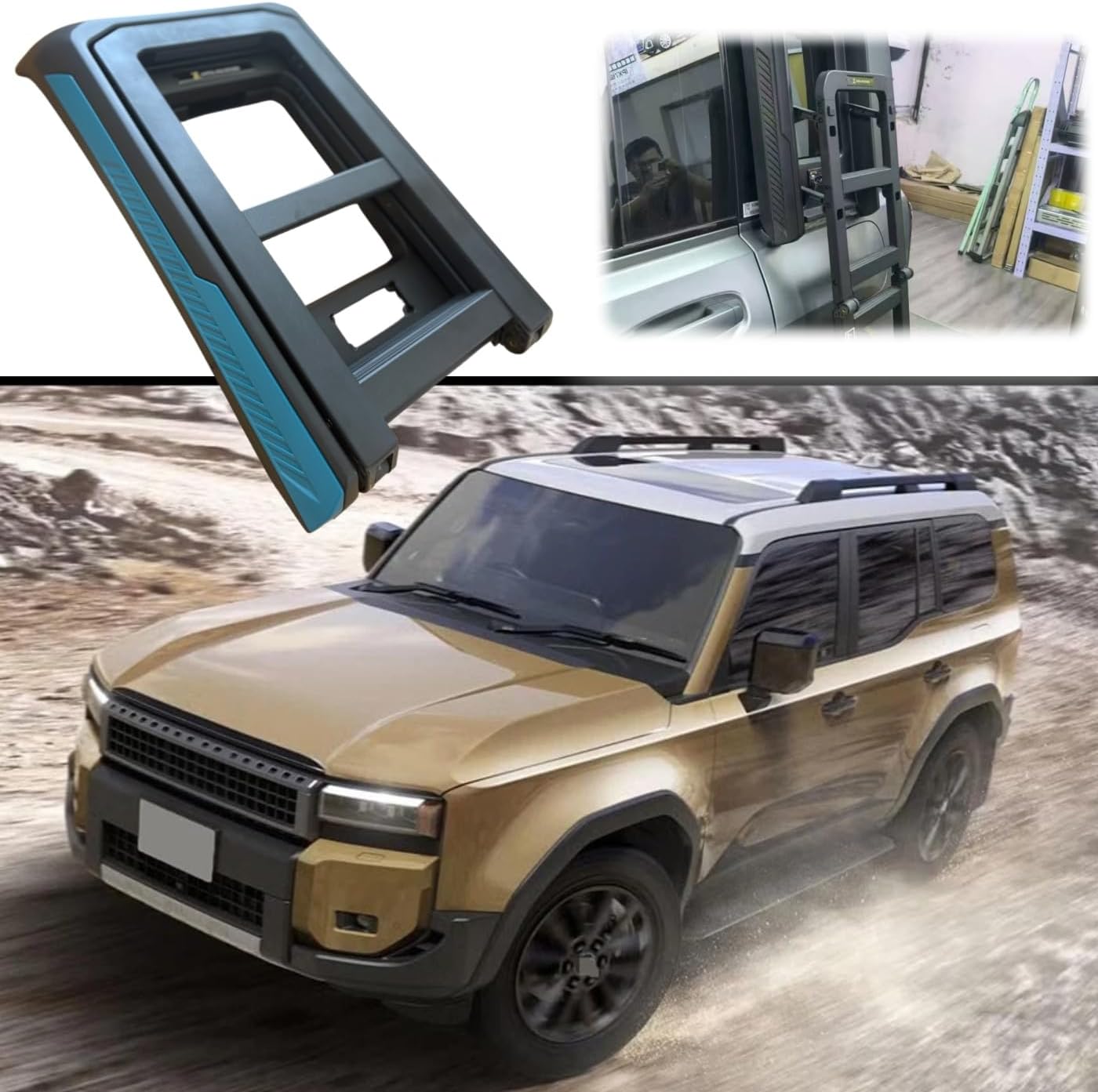 Foldable Liftable Ladder Roof Rack Access Fits for Toyota Land Cruiser Prado LC250 J250 2024-2026 Blue