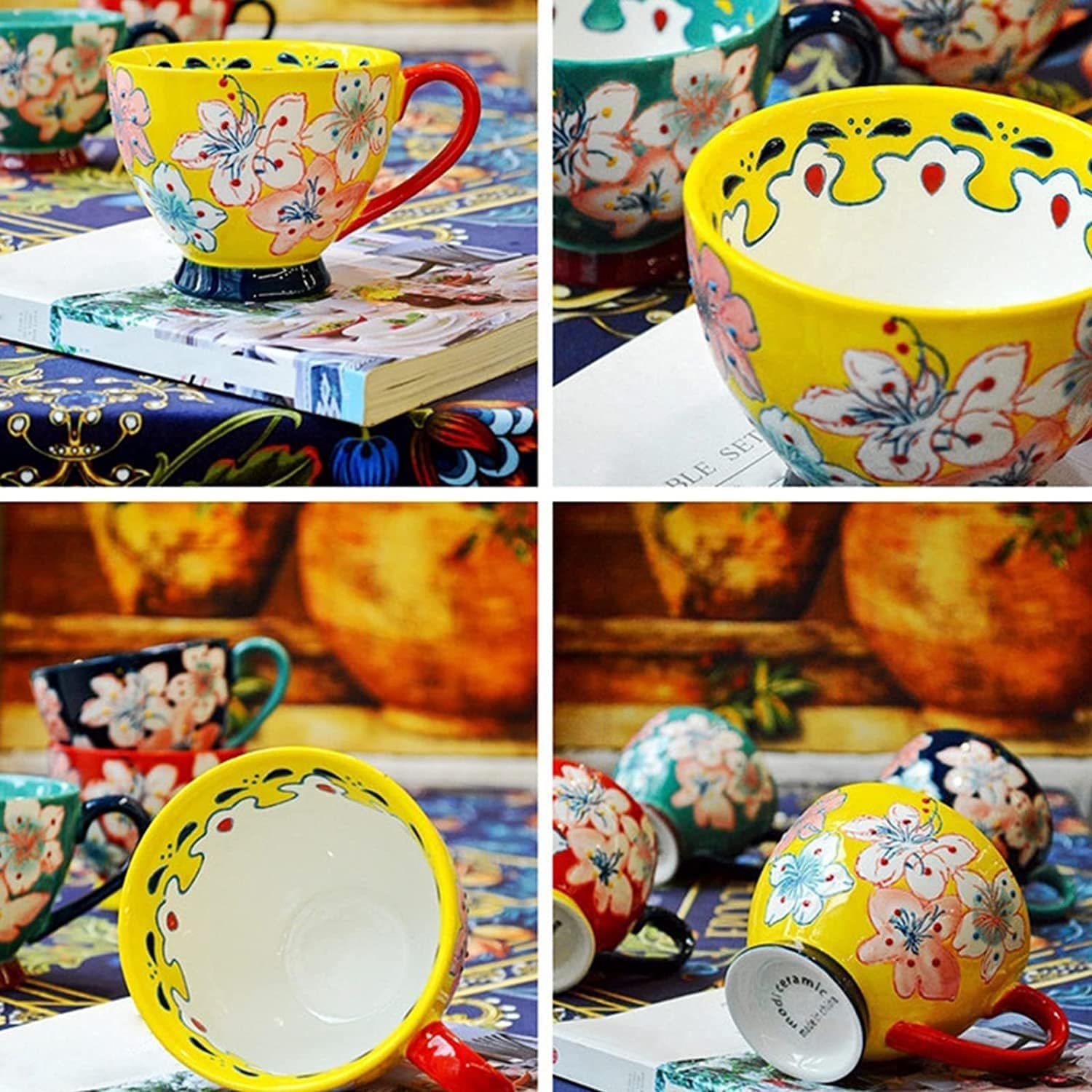 Gigantyczne kubki śniadaniowe, salaterka, ceramiczny kubek do zupy, ceramiczny kubek do kawy Premium Kubki Kubek do herbaty, Zestaw 1/4 Ceramiczny kubek do kawy i herbaty, 15 uncji Duży zestaw do herb