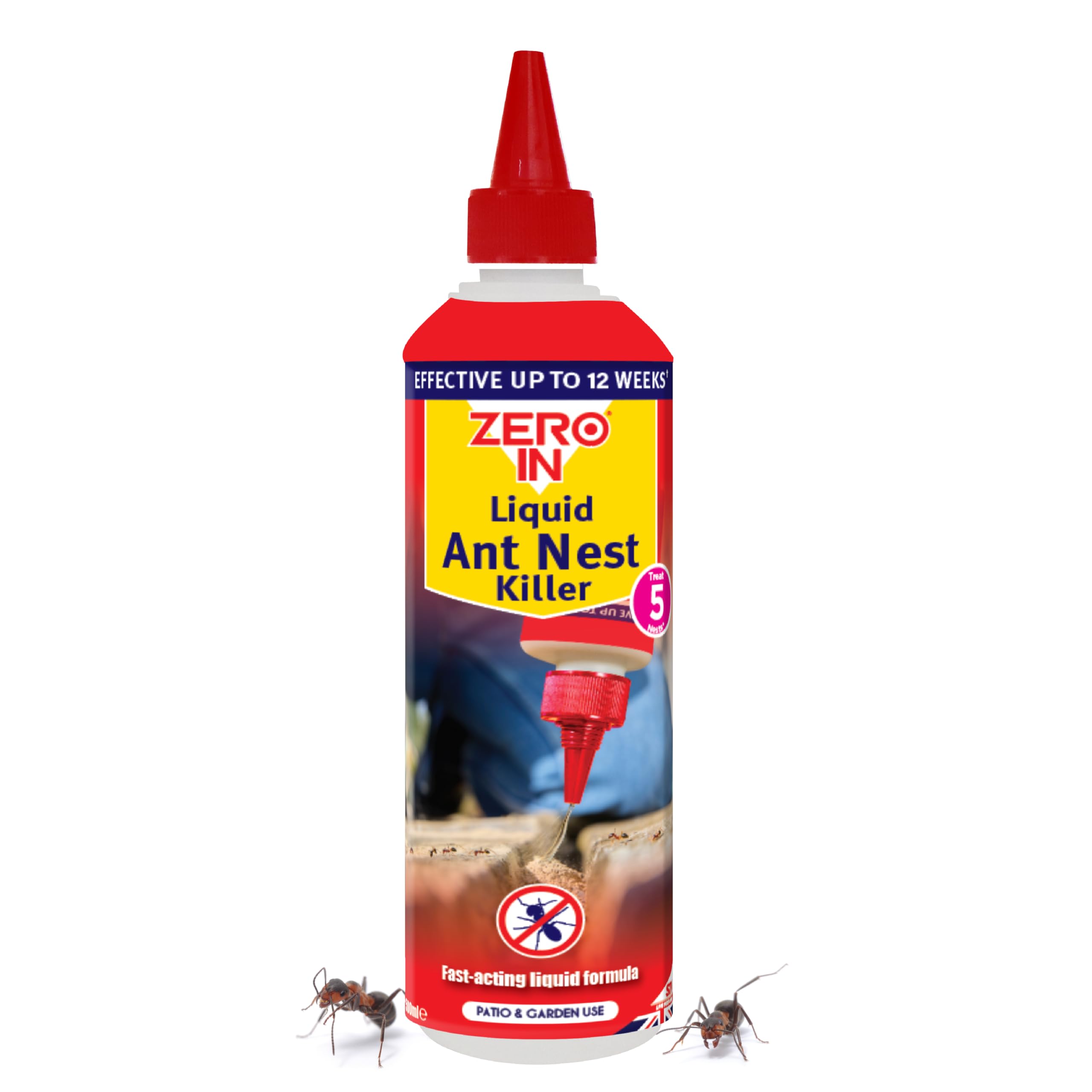 Zero In Liquid Ant Nest Killer 500ml, Outdoor Ant Killer for Garden, Patio & Pathways, Precision Nozzle Targets Nests Direct, Long-Lasting 12 Week Control, Treats Up to 5 Ant Nests