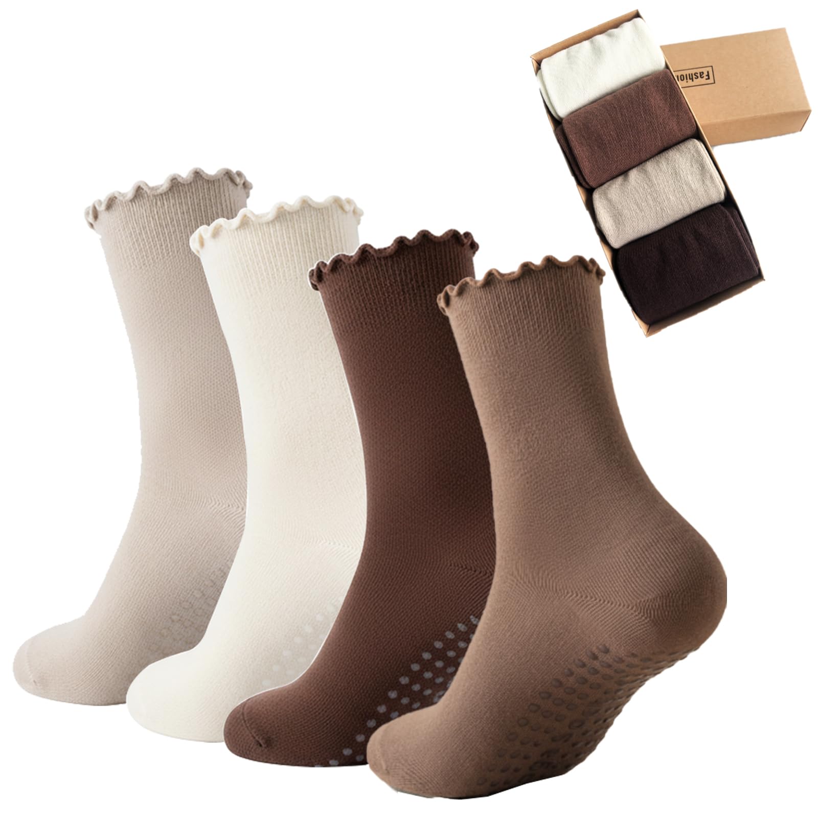 4 Pairs Ruffle Yoga Socks for Women,Cute Frilly Non-Slip Grips Socks for Pilates,Fitness,Hospital,Pregnant