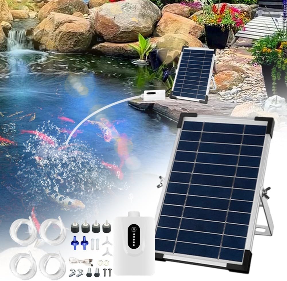 6W Solar Aquarium Air Pump 6000mAh Battery Operated Oxygen Generator for Ponds and Aquariums Outdoor