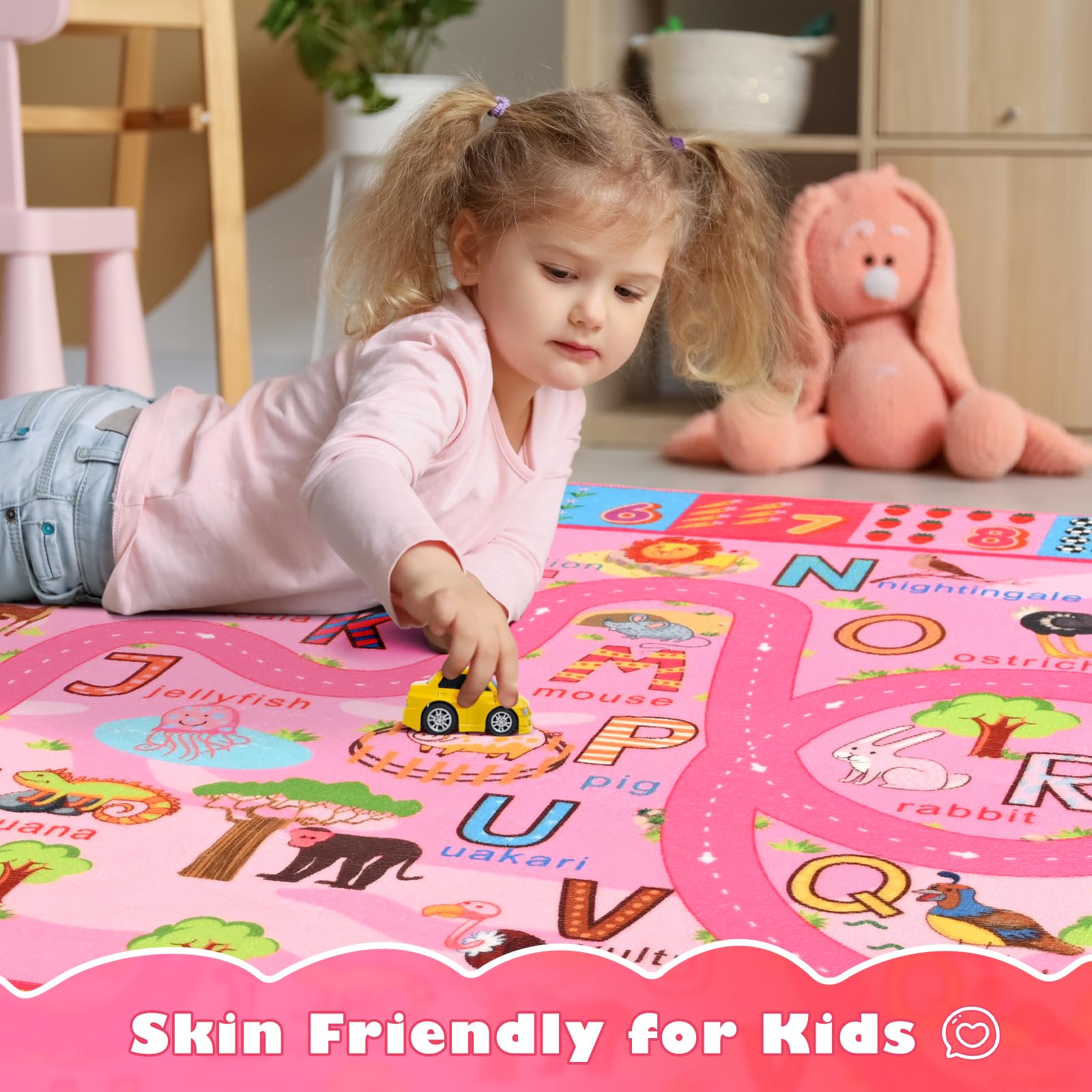 Kids Play Rug Flagover Pink Kids Learning Rug 3x5 - ABC Alphabet ...