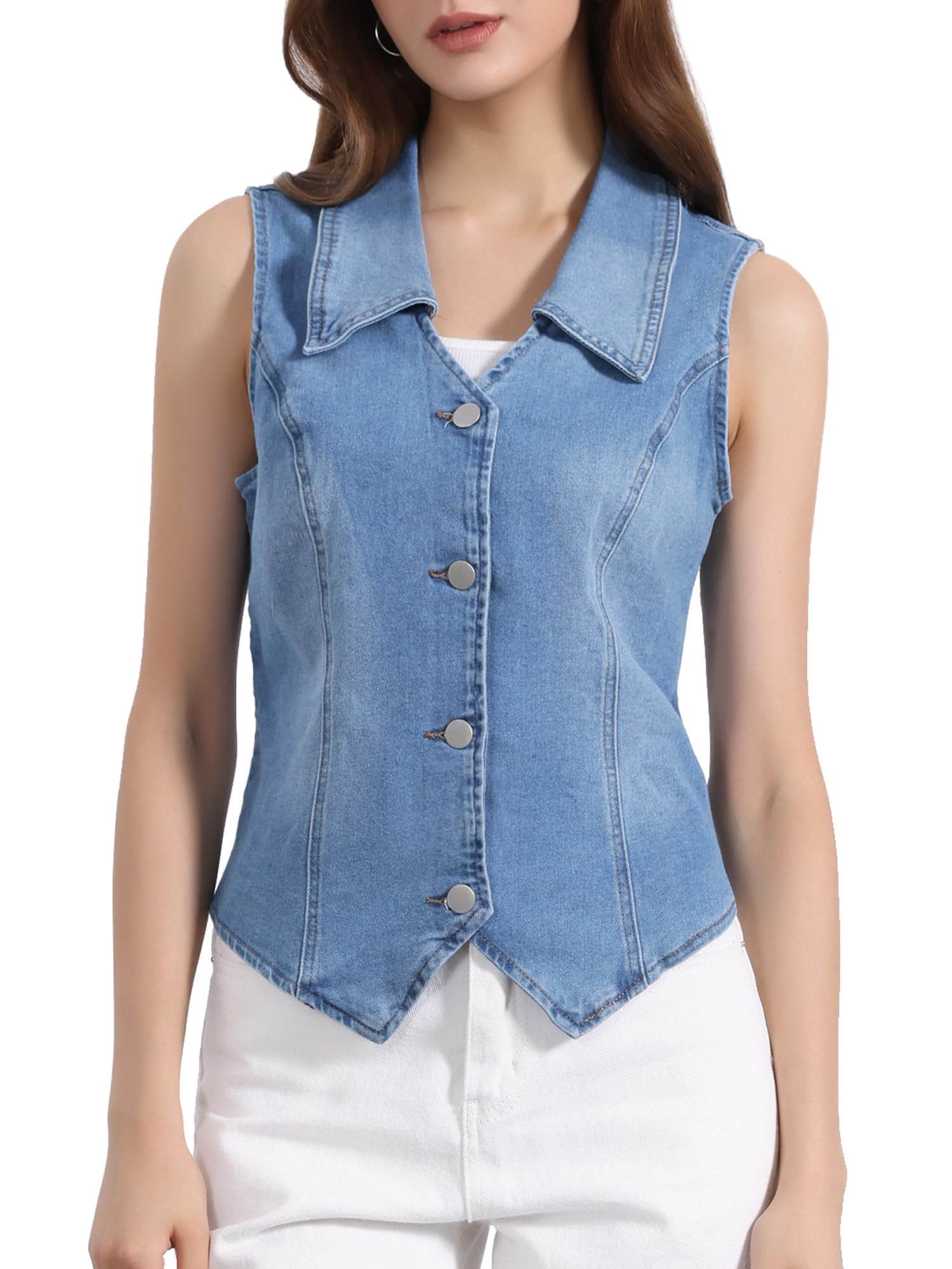 Allegra K Chaleco Vaquero Para Mujer Sin Mangas Con Cuello En V Abotonado Chaleco Corsé Bustier Chaqueta Vaquera
