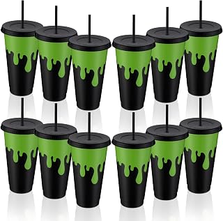 12 Pcs Halloween Green Black Ghost Cups Bulk 24 oz