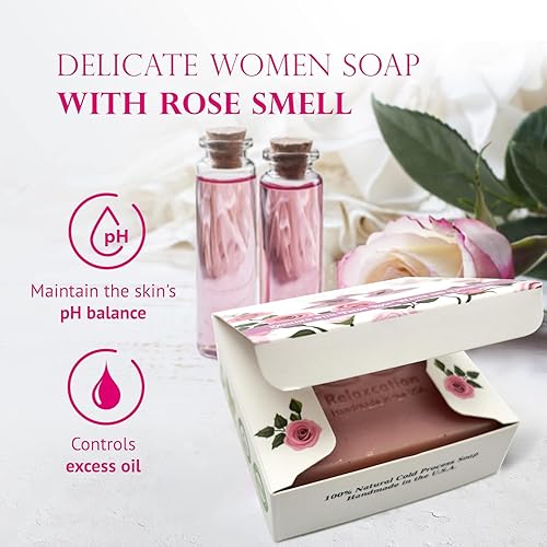 Miniatura 4 de Relaxcation ROSE Natural Bar - Jabón suave y lujoso con agua de rosas frescas, arcilla de caolín, aceite de coco hidratante, jabón rosa suave para