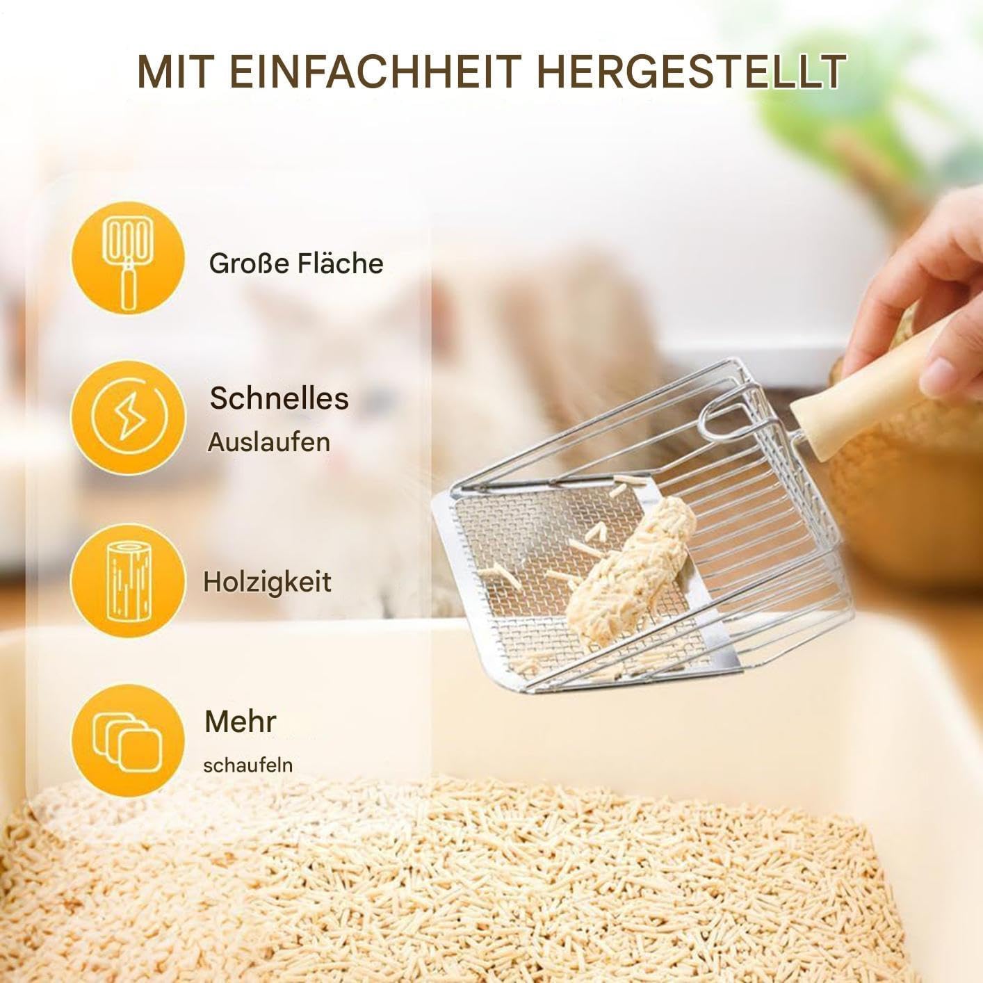 Katzenstreu-Schaufel, Netzschaufel, bequemer Griff, Schaufel aus Edelstahl for Mehrkatzenhaushalte, Stall for Kleintiere(A)