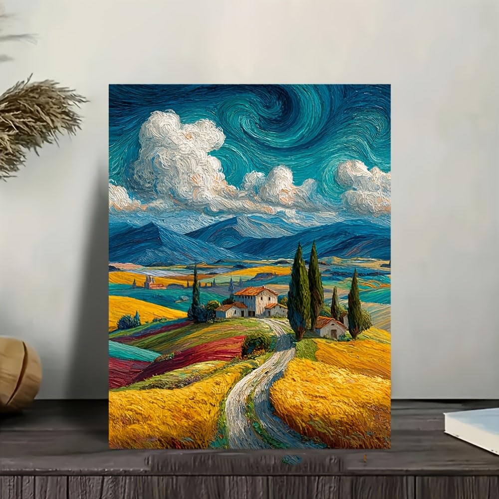 awitufhgp Van Gogh Wheat Field with Cypresses Painting - Vibrant Starry Night & Sunset Scene, Modern Wall Decor for Home or Office(70x90cm/28x35in(WxH)/No frame)