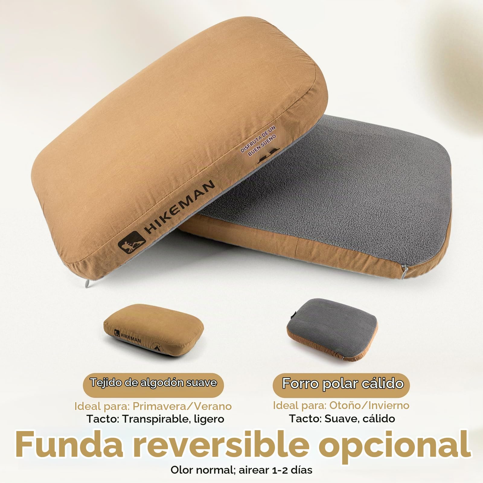 HIKEMAN Almohada de espuma viscoelástica para camping, almohada de viaje ultraligera, almohada de apoyo para el cuello, almohadas suaves y ergonómicas para dormir, para camping, coche, playa, oficina