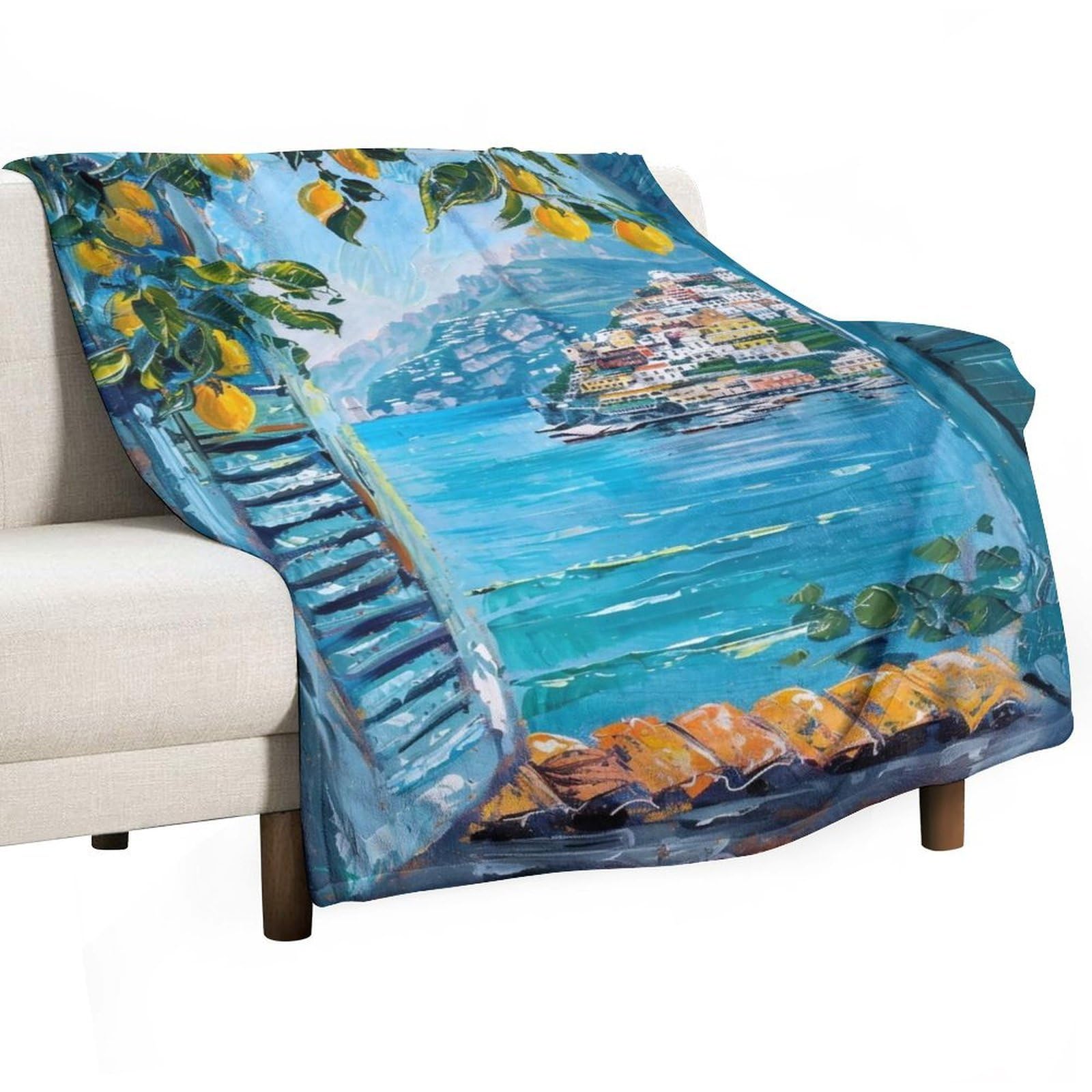 Yhgsreuoh Tl-Style Mediterranean Lemon Window 01 Flannel Blankets Fleece Soft Throw Lightweight Plush Gifts For Couch, Bed, Cozy Sofa Plush, Chair, Lovers 32X48inch(80X120cm)