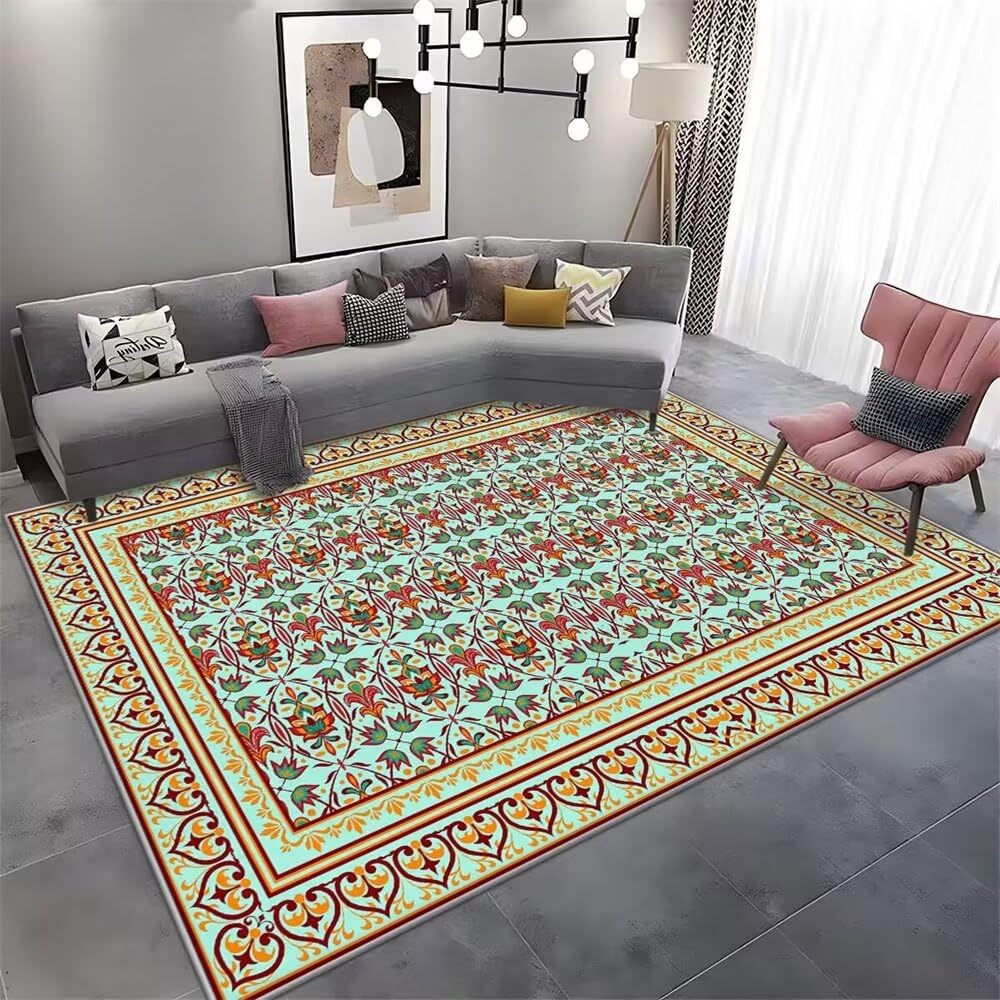 Tapis de couloir intérieur floral 140x200 cm bleu et jaune