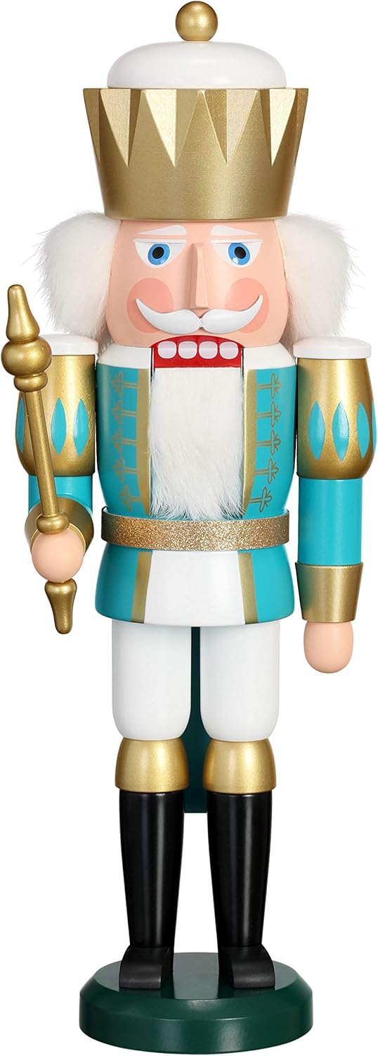 ISDD Cuckoo Clocks German Nutcracker King White-Turquoise, Height 40 cm / 16 inch, Original Erzgebirge by Seiffener Volkskunst