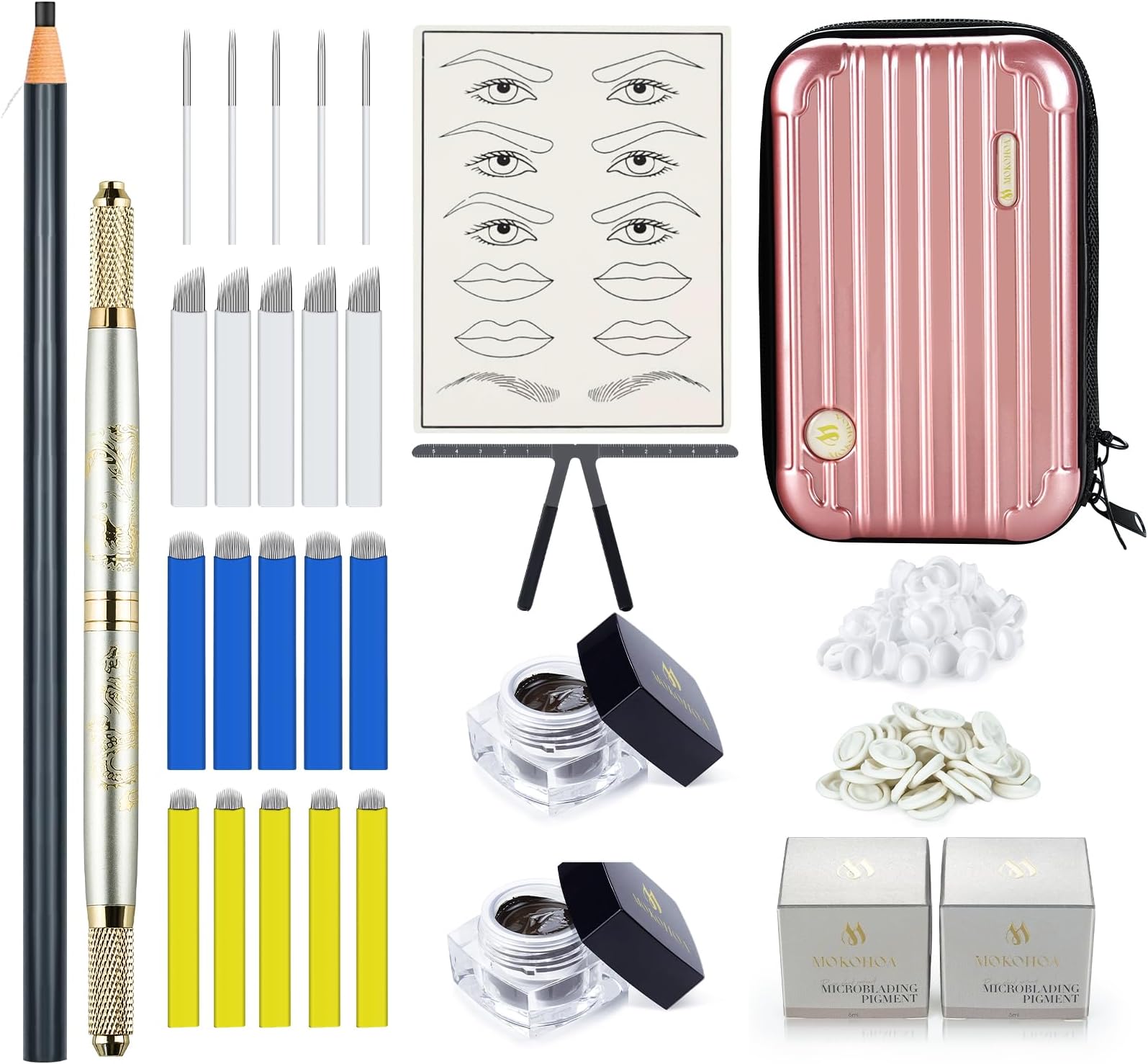 Microblading Eyebrow Pen Kits, Microblade Eyebrow Pencil,Microblading Supply,Permanent Eyebrow Makeup Tattoo Pen Kit for Beginners & Artist &Zipper Bag,Blades,Ink Cups,Finger Gloves