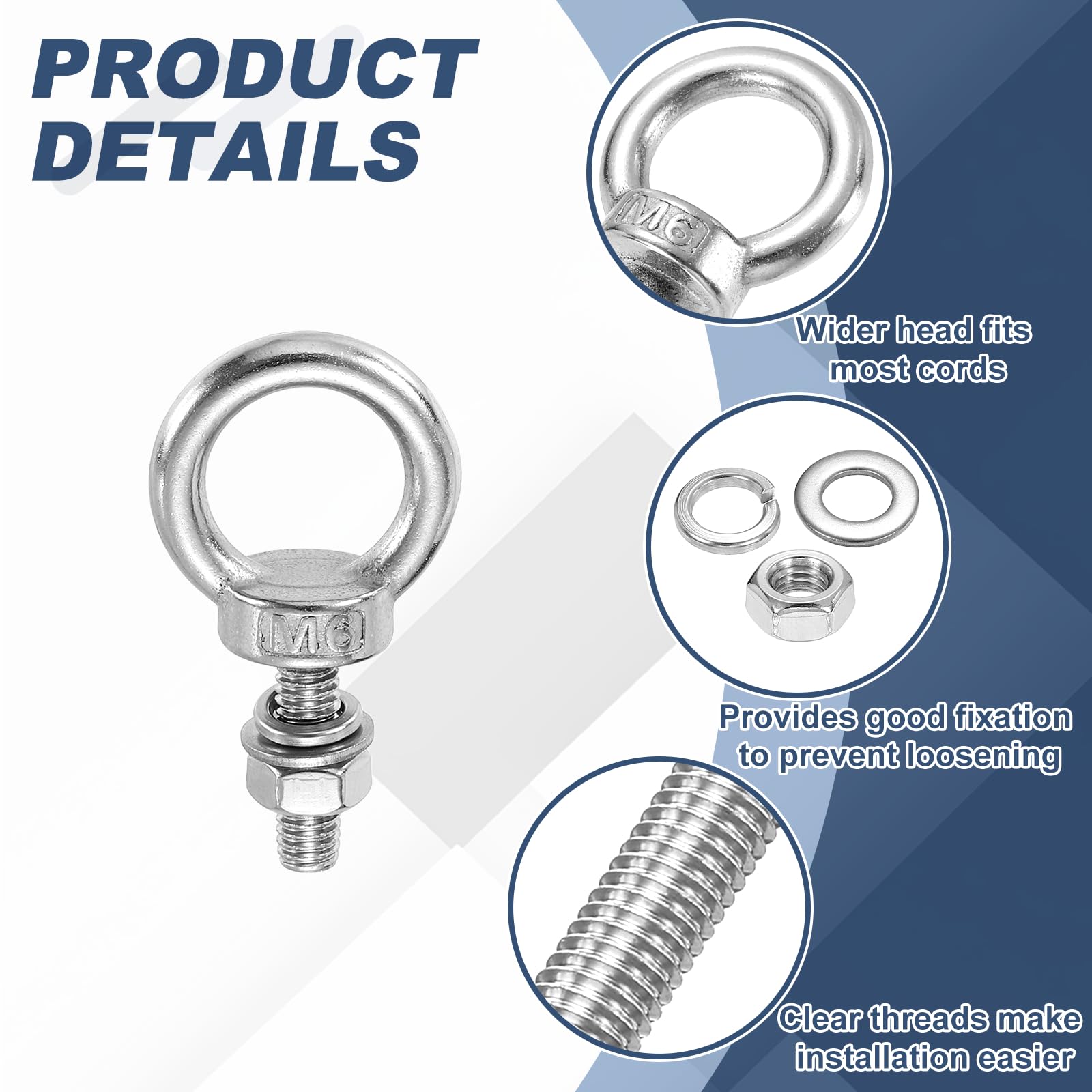 PATIKIL M6 x 20mm Eye Bolt - Image 3