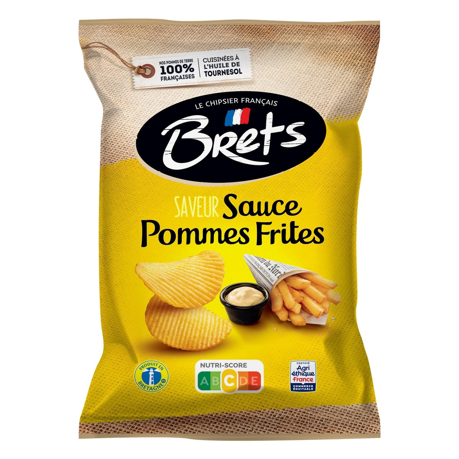 BRETS Chips saveur sauce pommes frites, pommes de terre françaises, cuisinées à l'huile de tournesol, sachet de 125 g - Lot de 6