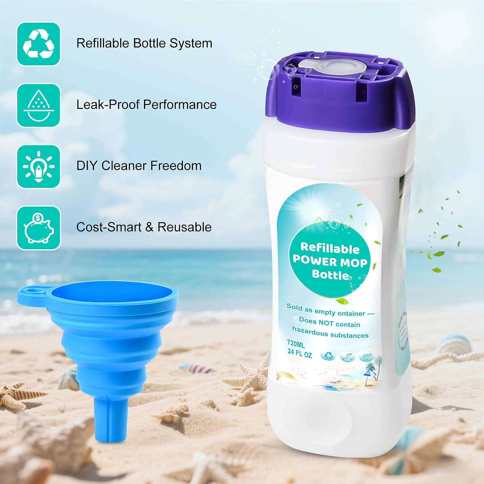 Bisenkud 2-pak butelek do wielokrotnego napełniania do mopa Swiffer Power, 720 ml / 24 FL.OZ, pojemnik na roztwór wielokrotnego użytku, szczelna blokada, użyj dowolnego środka czyszczącego w płynie