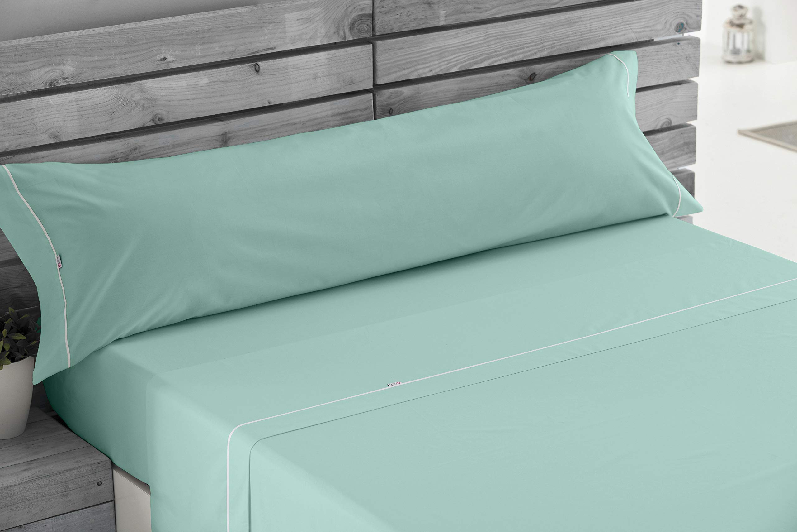 Juego de sábanas liso color aqua Cama de 180 (4 piezas) - 50% algodón / 50% poliéster - 144 hilos. Gramage: 115