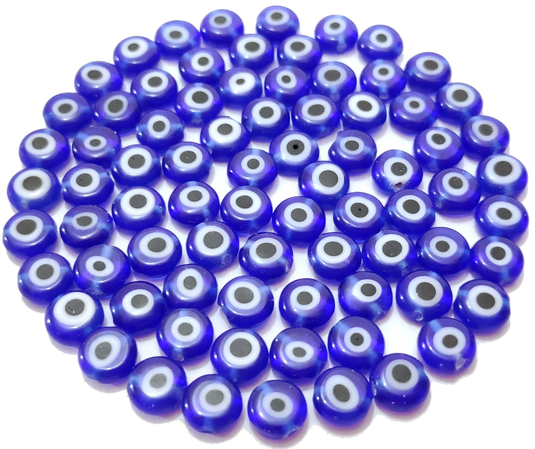 Get-Set-Go! Handmade, Evil Eye Protection Beads (6x3mm) 25 pcs, Evil Eye Beads, Buri Nazar Protection - Bracelet, Necklace, Anklet - Bead Size 6x3mm (Blue)