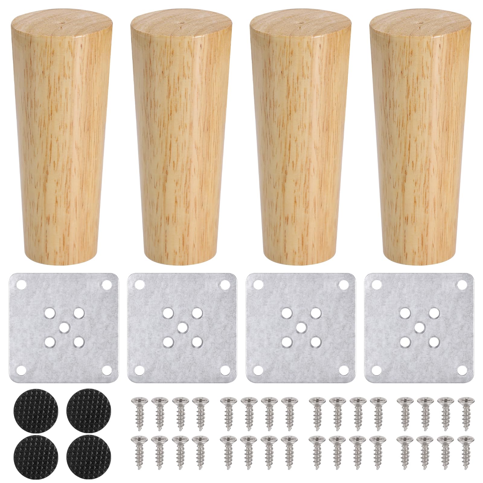 Zocipro 4Pcs Wooden Furniture Legs, 12cm Solid Wood Replacement Sofa Legs Straight Cone Furniture Feet
