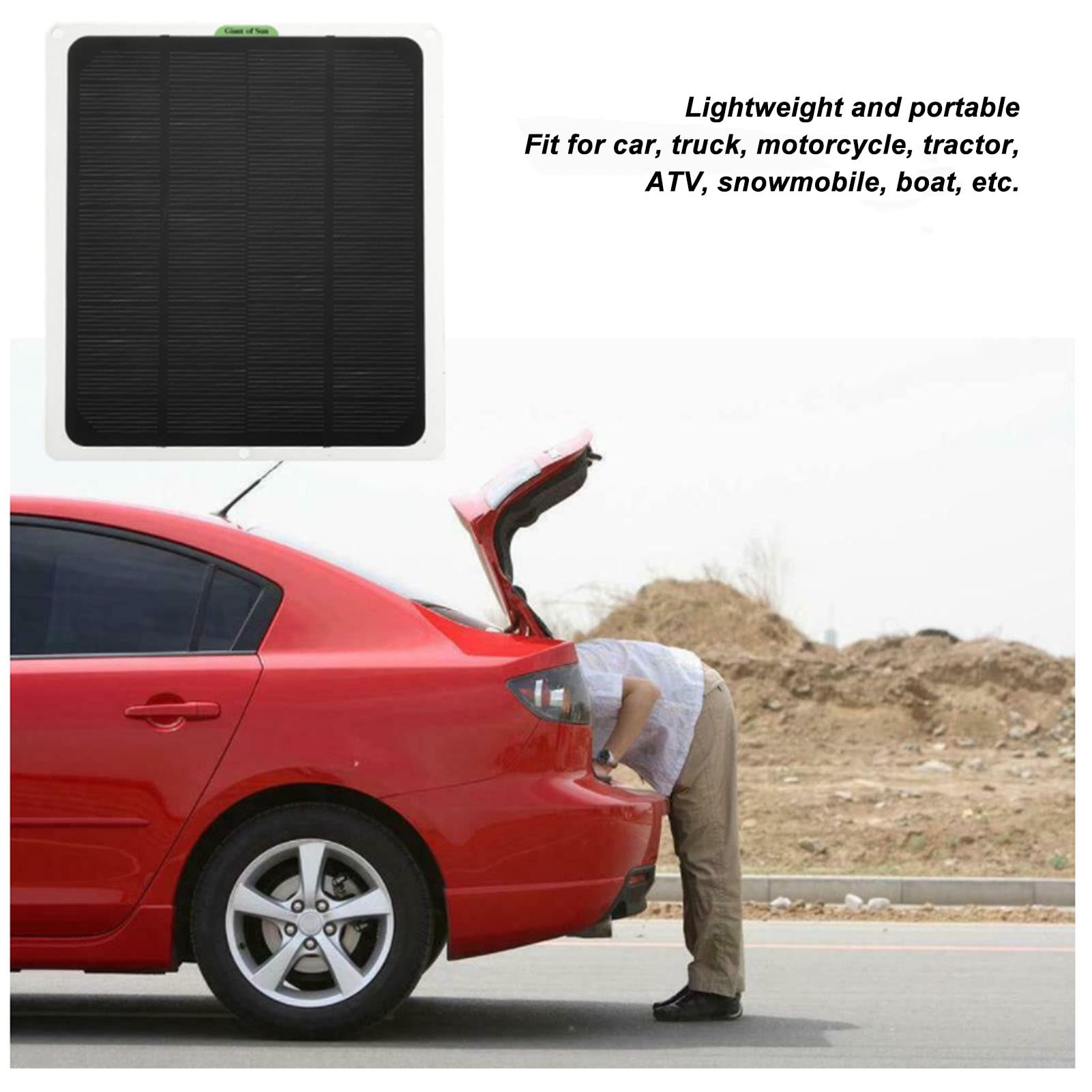 KIMISS Kit de Cargador de Batería de Panel Solar, Kit de Cargador de Batería Solar Portátil 12V 20W Monocristalino Salida USB Dual Mantenedor de Batería para RV Coche Barco