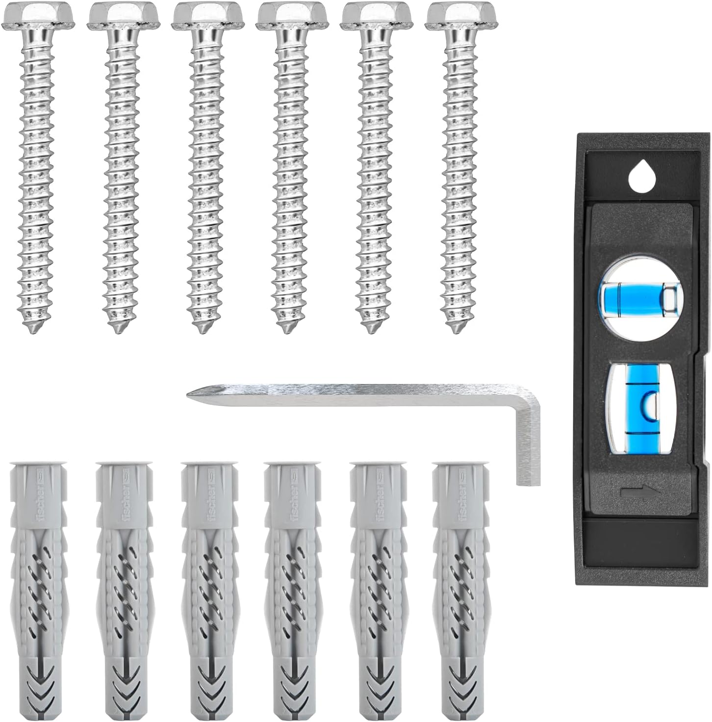 Lag Bolt Kit for TV Mount Comes with M8 Lag Bolt for Wood Stud, Fischer Anchors for Concrete Wall, Includes Allen Key and Bubble Level