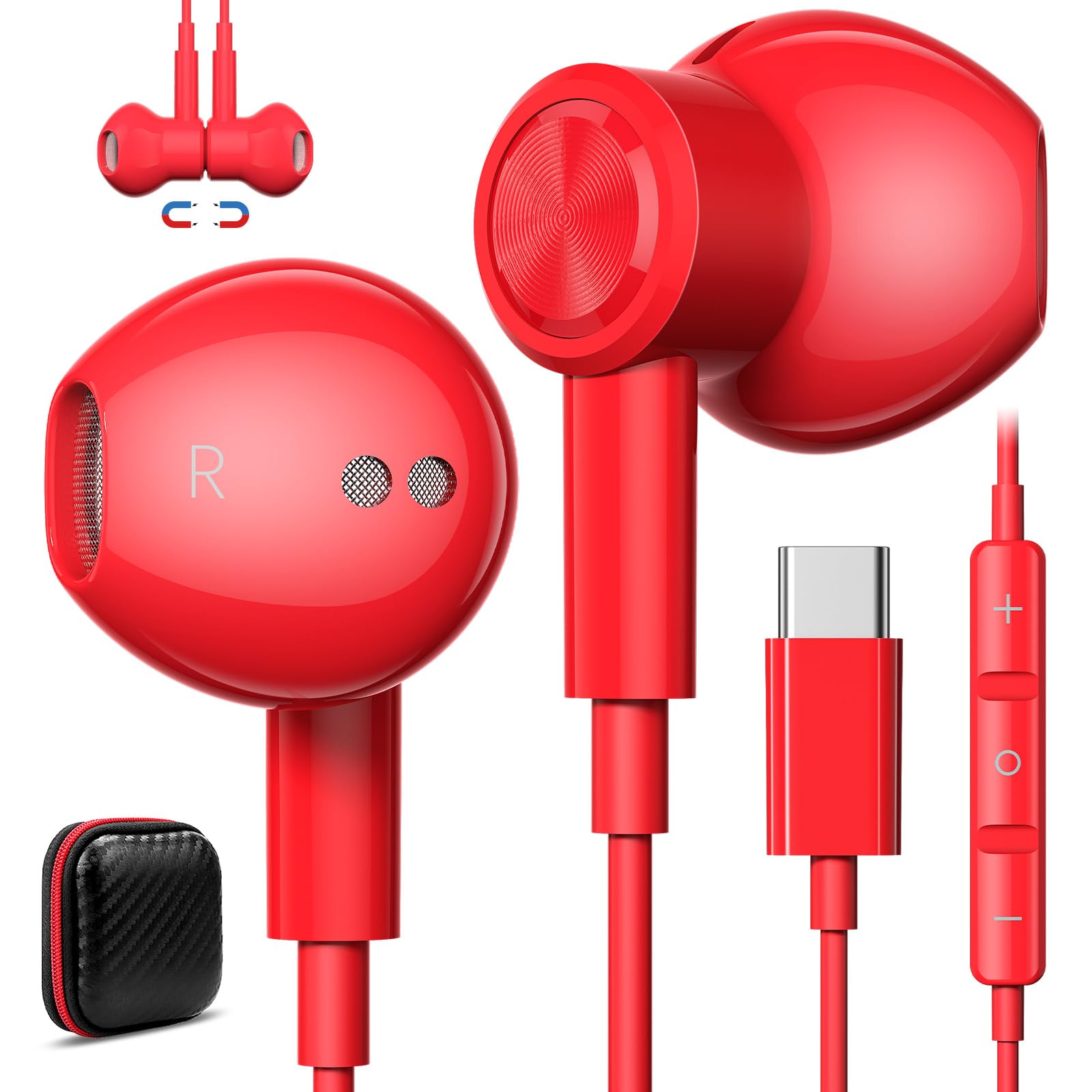 USB C Headphones with Microphone for iPhone 17 Pro Max 17e 16e 16 15 Plus,Type-C Headphones for Google Pixel 10a Wired Earbuds Magnetic Sport Earphone