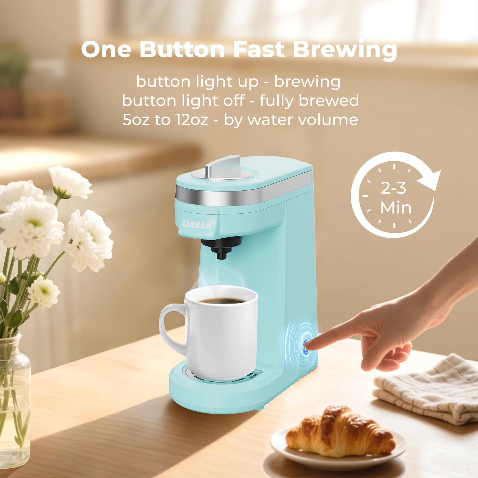 CHULUX Mini cafetera de viaje 2 en 1 para cápsula K, cafetera de porción única para taza americana, cafetera ligera en cápsulas, color aguamarina