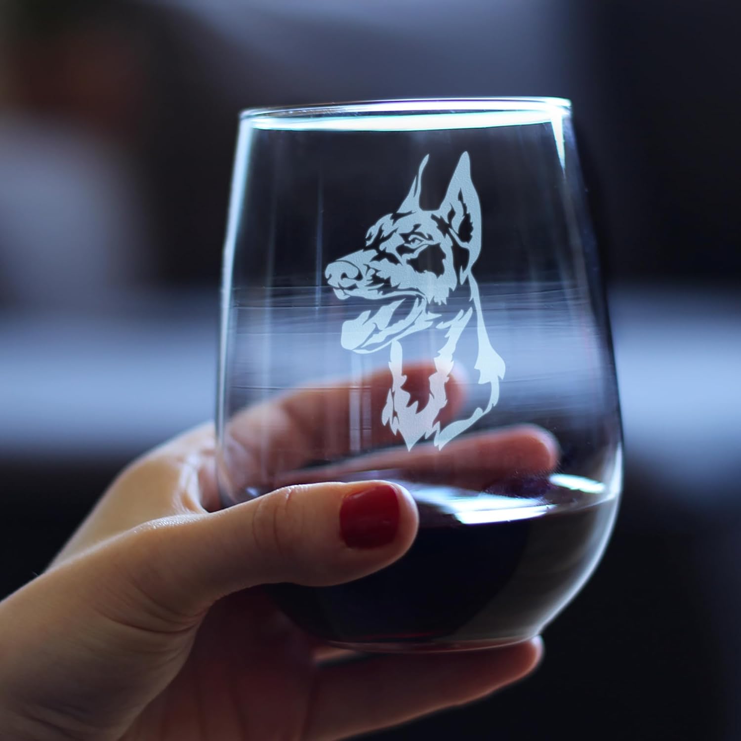 Bevvee Doberman Face Stemless Wine Glass - Cute Dog Themed Decor and Gifts for Moms & Dads of Pinscher Dobermans - Set of 2 - Large 17 Oz