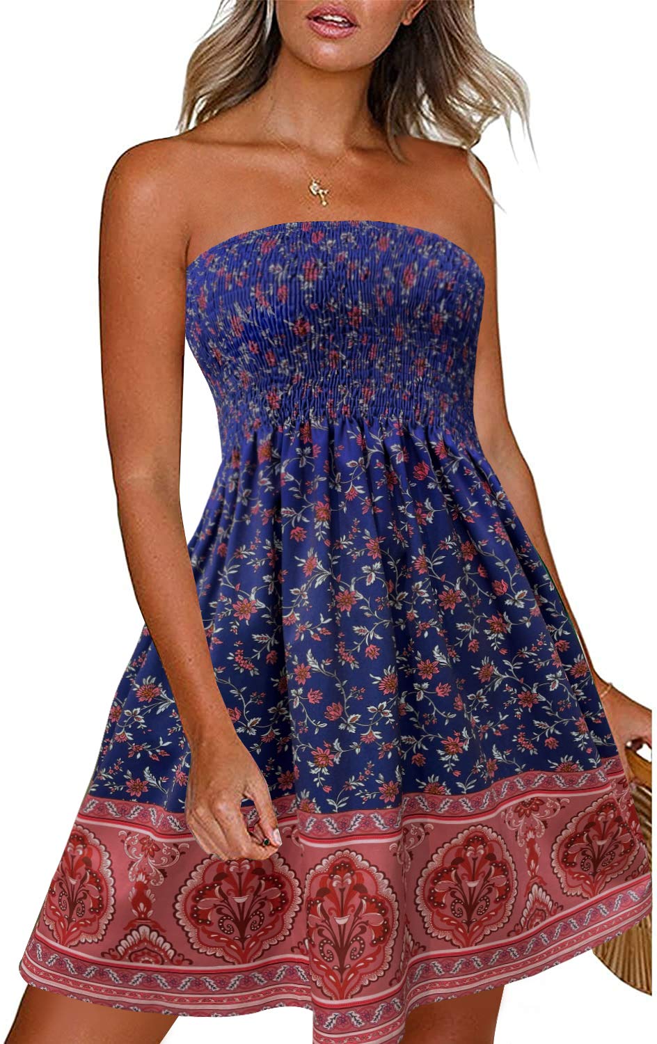 CHICGAL Vestidos de verano para mujer, salida de playa, sin tirantes, bohemio, estampado floral