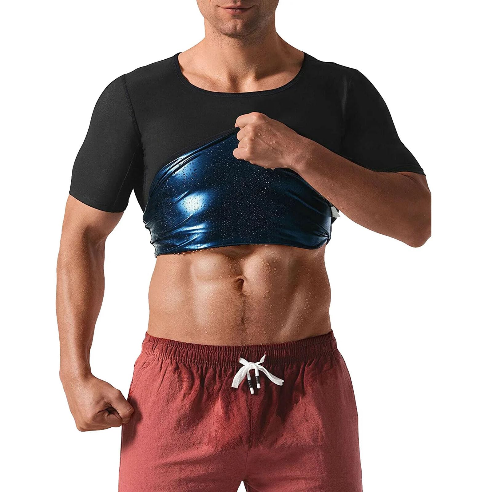 JiaYouLC Men Women Sauna Suit for Weight Loss Short Sleeve Sauna Shirt Waist Slimming Sweat Body Shaper Sauna Top for Gym Exercise Sports (Short Sleeve, Men, XL)