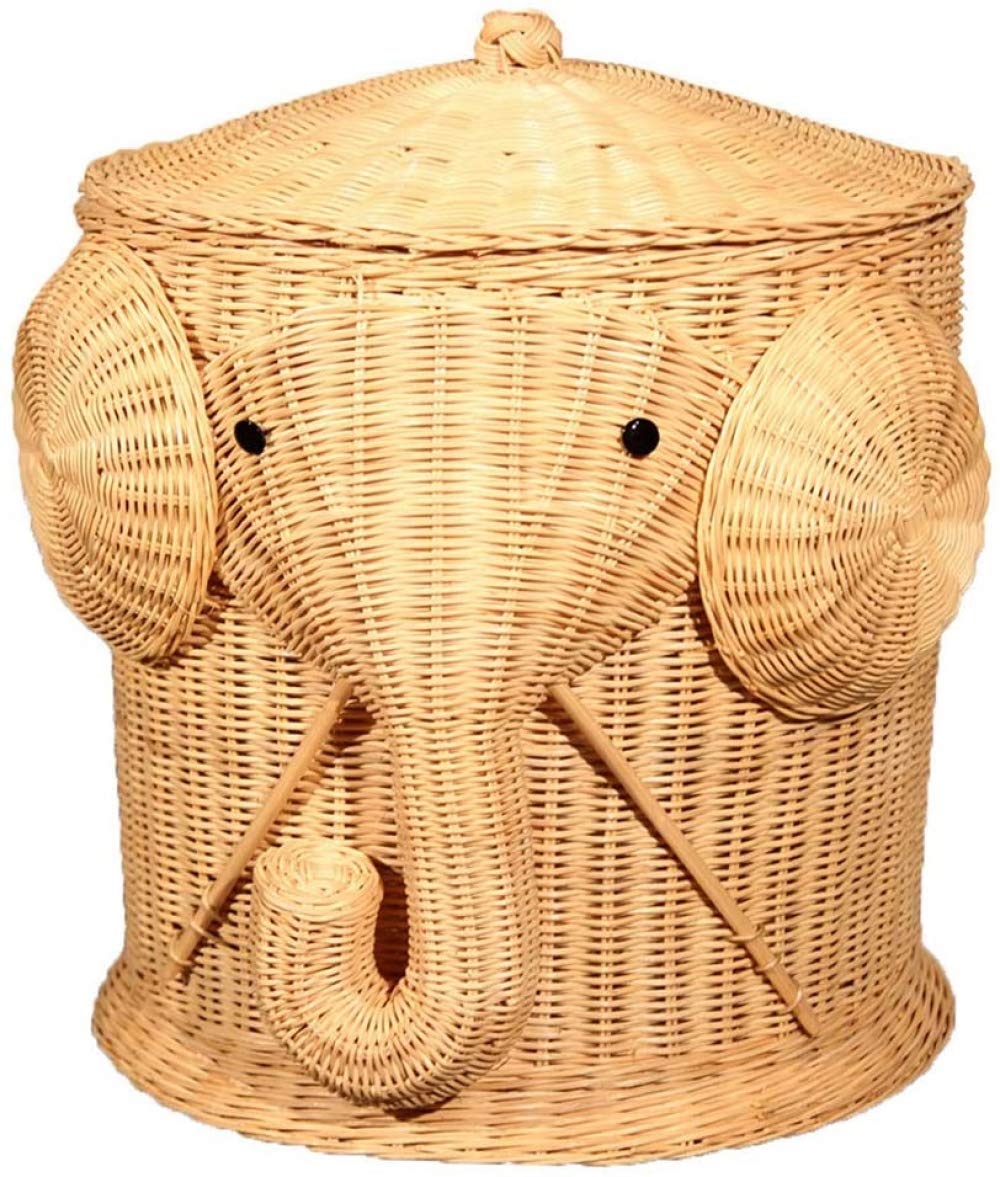 zaizai Panier de Rangement en rotin en Forme d'éléphant, rotin Rond Naturel Fait à la Main, Grand Rangement, Utilisation dans la Chambre, la buanderie ou la Cuisine