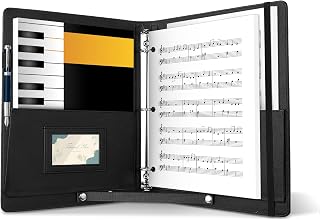 Sheet Music Folder 13"x10.2" PU Leather Binder Organizer with Elastic Band and Handle 3 Ring Music Binder Fits Letter Size 8.5 x 11 inch