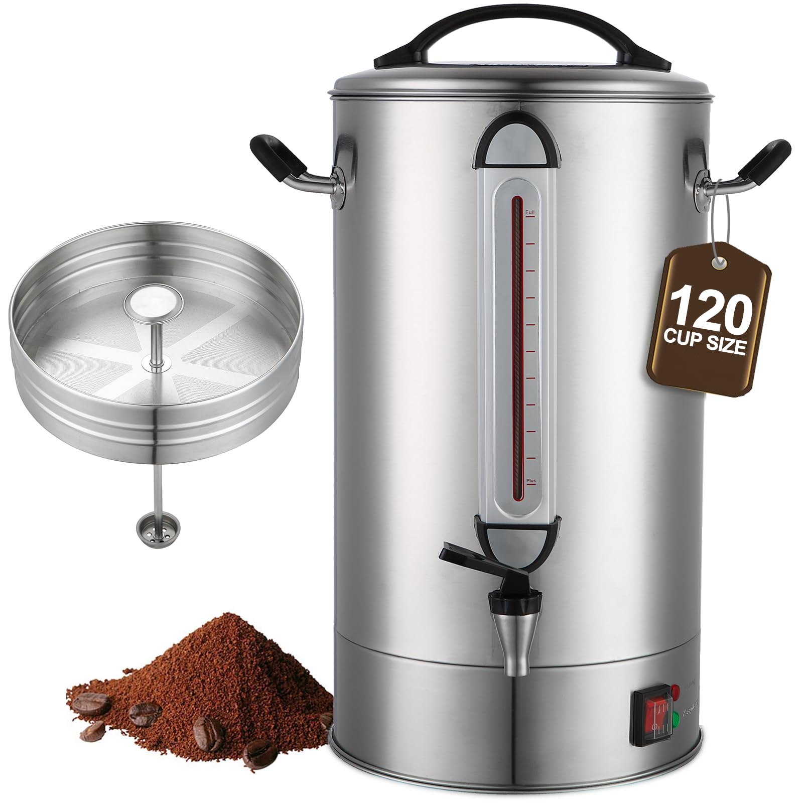 commercial coffee urn 120 cup large coffee urn 20l coffee maker stainless steel double wall coffee percolator 1300w quick brew hot beverage dispenser for events, offices, parties, catering, gathering