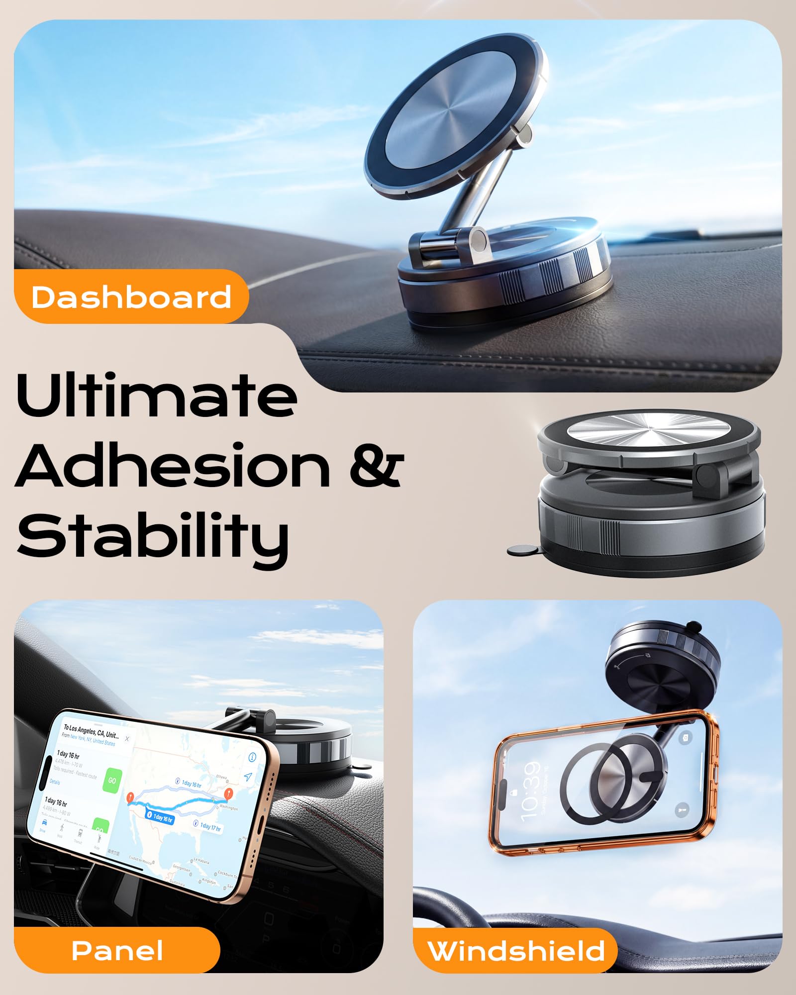 Phone Holder Car for Magsafe, [Military-Grade Metal 80+LBS Hyper Suction & 4400gf Magnetic] 360° Adjustable Car Phone Holder Mount Car Accessories for iPhone 17 16 15 14 Series and Android - 2
