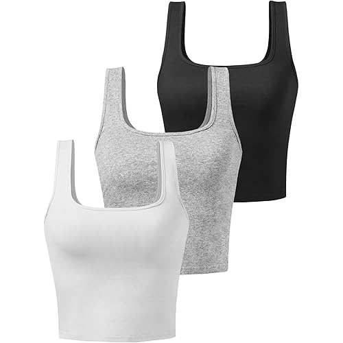 Porvike Sports Crop Tank Tops for Women Cropped Workout Tops Racerback Running Yoga Tanks Cotton Sleeveless Gym Shirts 3 Pack