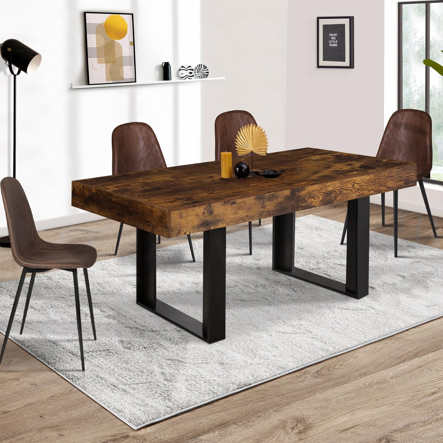 IDMarket - Table à Manger Extensible Rectangle Phoenix 4-8 Personnes Bois Effet Vieilli et Noir 160-200 cm