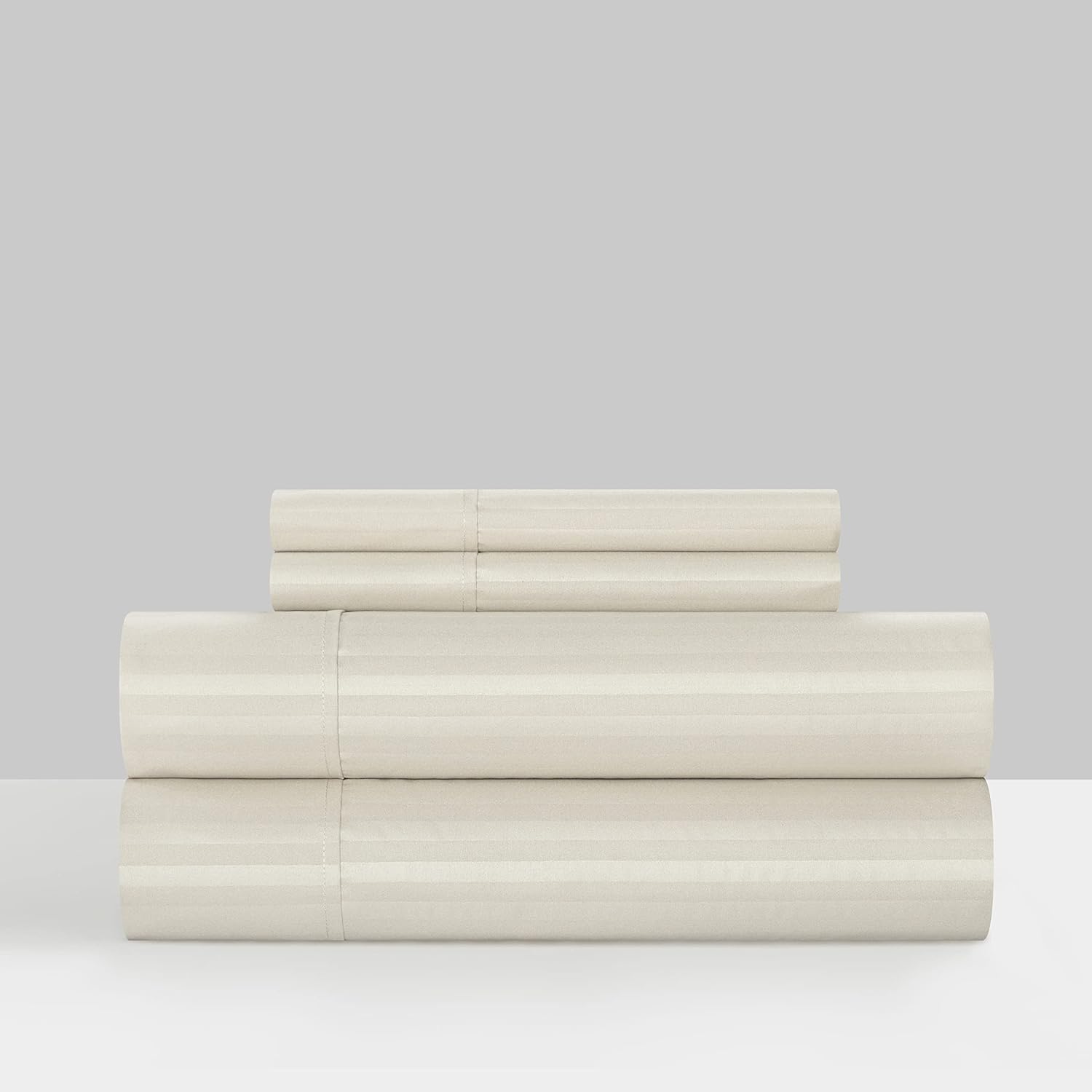 Chic Home Siena 4 Piece Sheet Set Solid Color Striped Pattern Technique – Includes 1 Flat, 1 Fitted Sheet, and 2 Pillowcases, Queen, White
