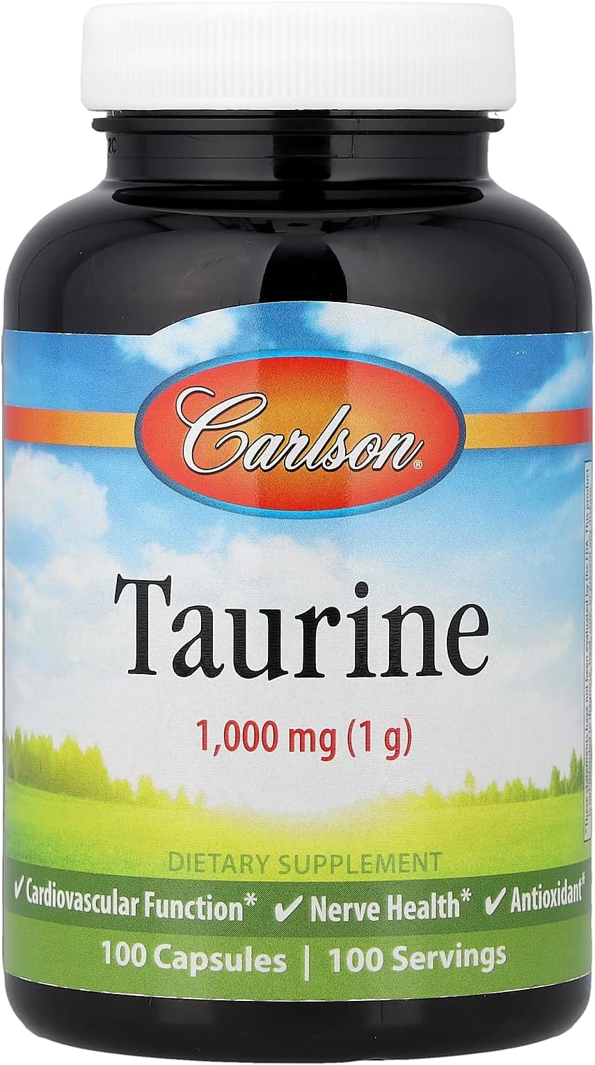 Carlson - Taurine, Free-Form Amino Acid, Cardiovascular Support, Nerve Health & Muscle Function, 100 Capsules