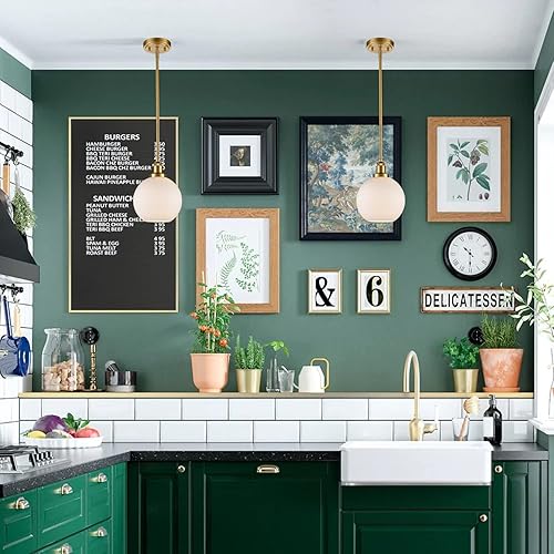 Miniatura 3 de DAYCENT Lámpara colgante moderna de latón de estilo rústico con forma de globo de leche para isla de cocina, ópalo y vidrio de leche, compatible con