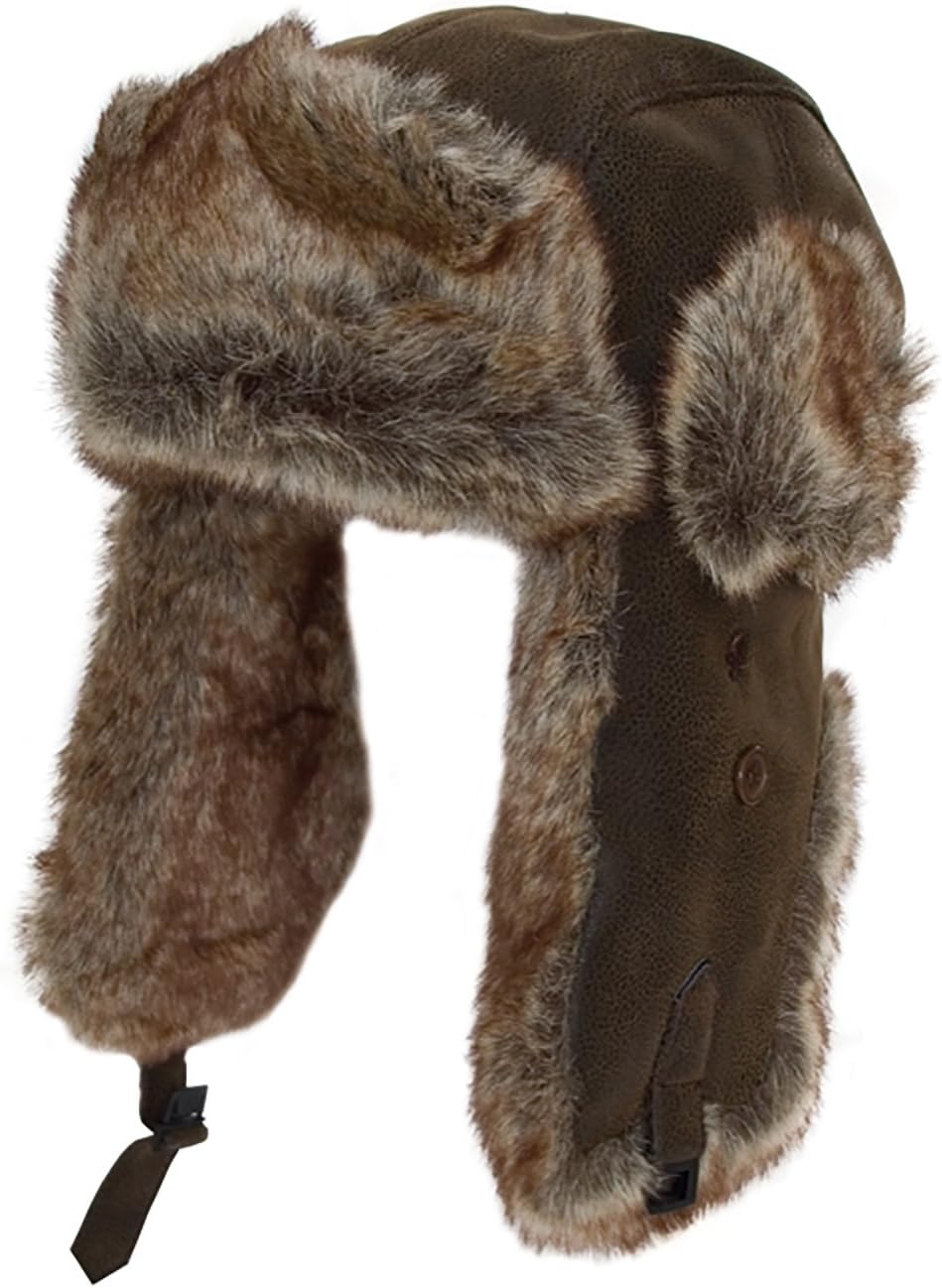 Classic leather look Trapper hat Sz 59