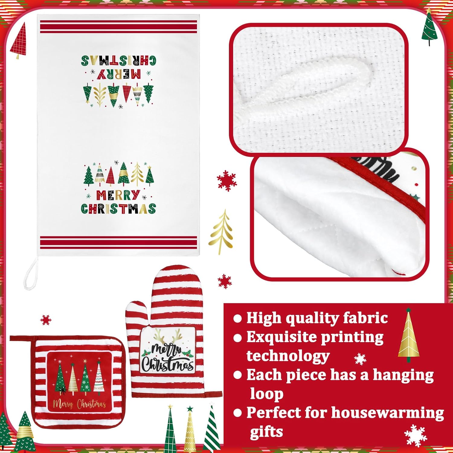 Leinuosen 8 Pcs Christmas Kitchen Decoration Set Christmas Tree Kitchen Towels Oven Mitts and Pot Holders Red Black Buffalo Plaid Dish Towels Oven Mitts Accessories for Baking Cooking(Colorful,Star) - Image 5