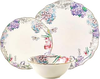Bone China Dinnerware Set for 4, 12-Piece Porcelain Dinnerware Set, Bone China Plates and Bowls Set, for Gifts(Purple)