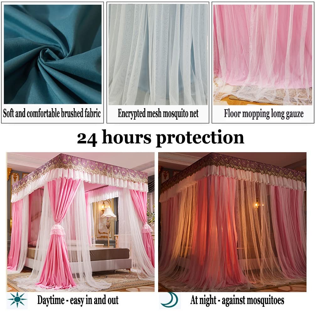 Baldacchino per Letto a 4 Angoli per Letti Queen King, zanzariera per Tende da Letto di Lusso Ricamate in Pizzo con Supporto (Colore : Gray-1, Dimensioni : 150X200cm/59X79in)