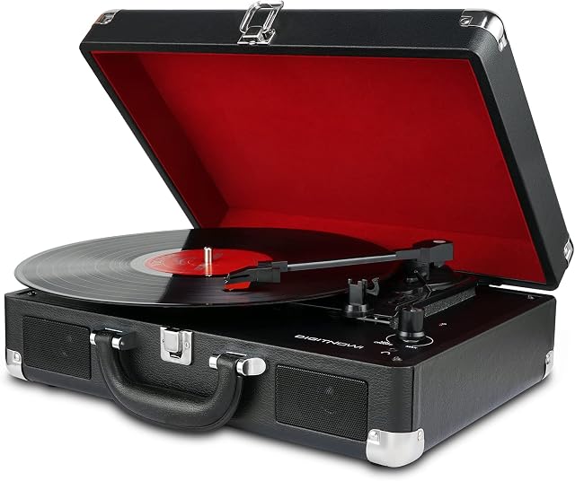DIGITNOW!Vinyl Record Player 3 Speeds Turntable Vintage Record Player with Built-in Stereo Speakers, Supports USB, RCA Output, Headphone Jack, MP3, Mobile Phones Music Playback,Suitcase Design