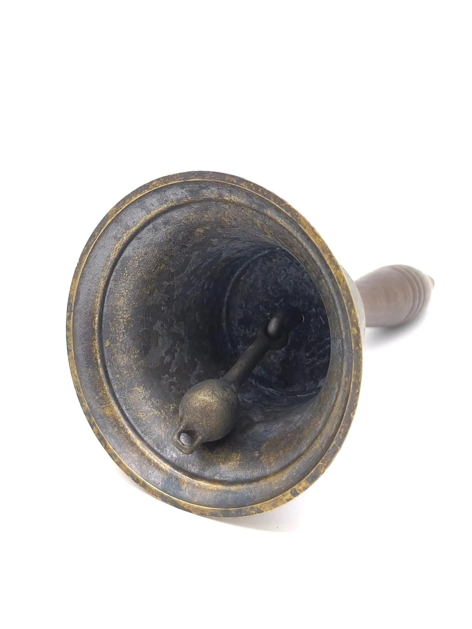 Campana In Ottone Brunito Con Manico In Legno - Campanella Da Tavolo Stile '700, Oggetto D'Arte Made In Italy, 21,5 Cm