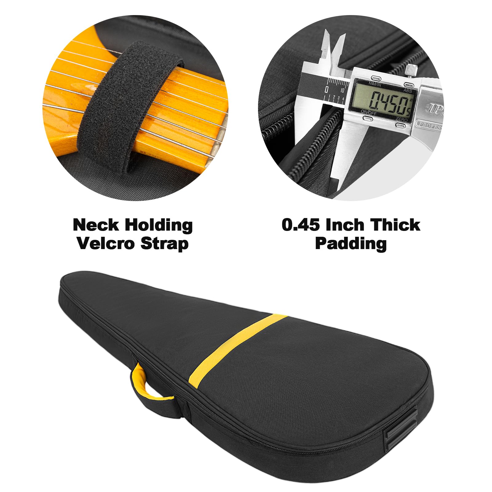 Funda acolchada para guitarra eléctrica de 7 mm, funda para guitarra eléctrica, mochila para guitarra eléctrica de 39 pulgadas con correa para el cuello y bolsillos (rayas negras y amarillas)