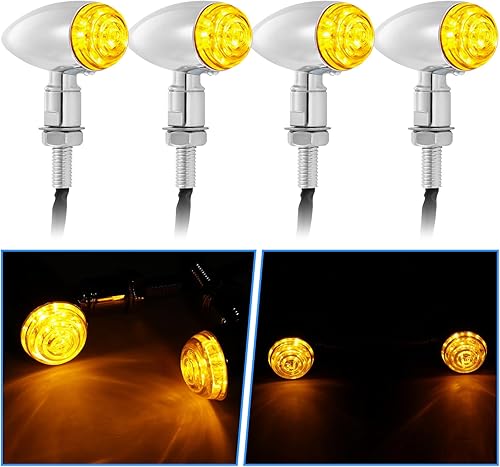 Luces direccionales de motocicleta, 12 LED, 4 unidades, pantalla amarilla, aleación de zinc, luces direccionales delanteras y traseras de