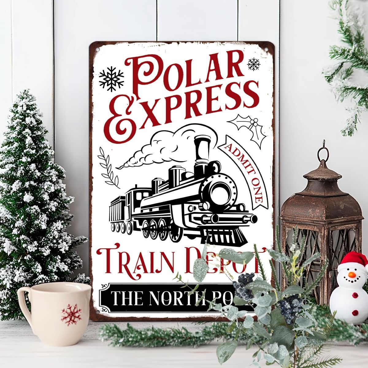 Pola Expres Train Depot Metal Tin Sign The North Pole Vintage Christmas Decor Retro Poster for Home Wall Art Winter Decoration Plaque 8x12 Inches image 2