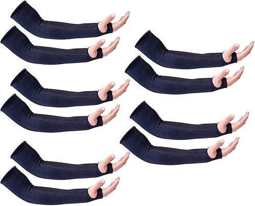 CAWANFLY 5 pares de mangas protectoras para brazos, protección de nivel 5 resistente a cortes con orificio para el pulgar (negro)