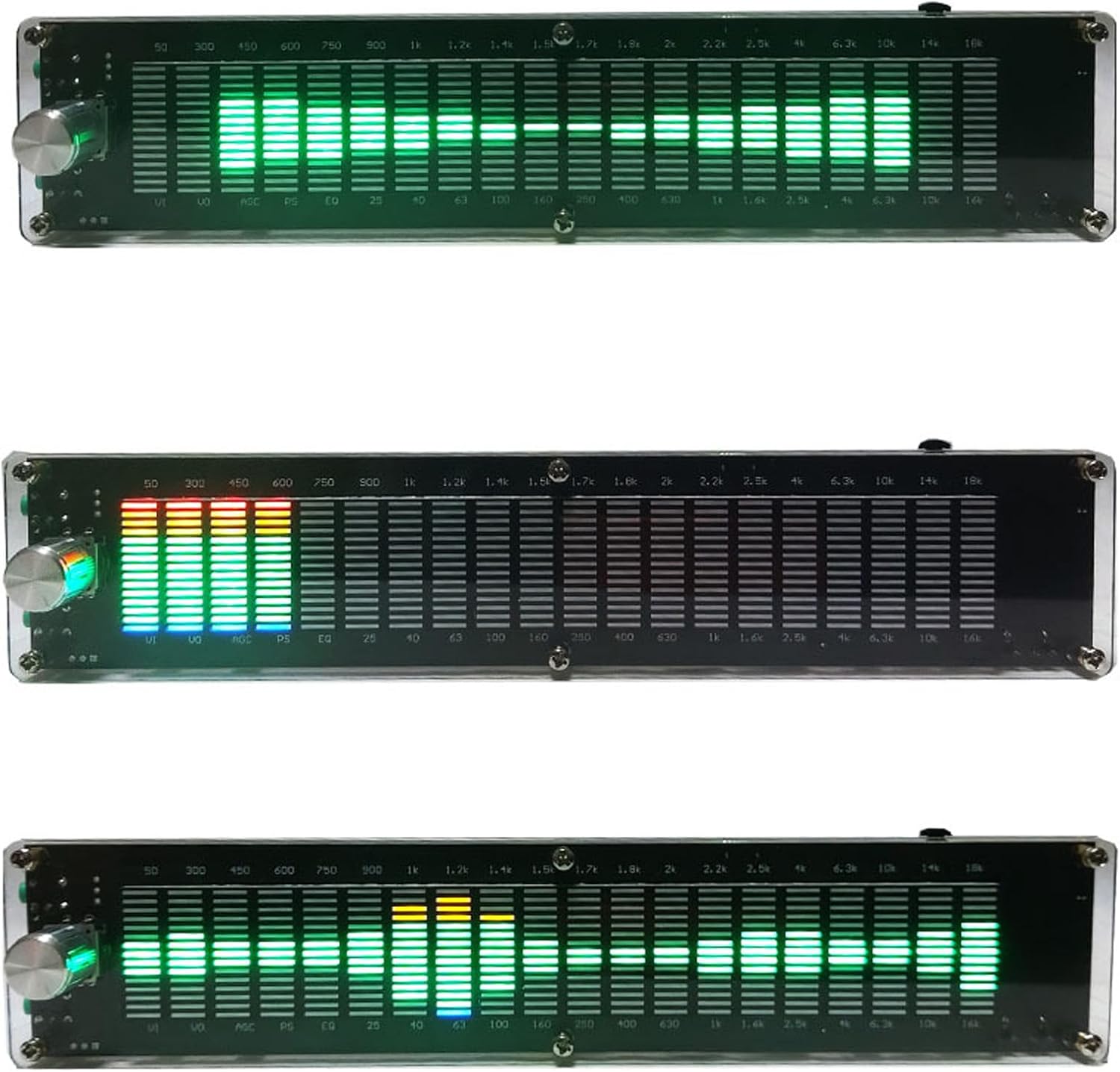 FLEXMAN Pro Audio Spectrum Analyzer, Dual Channel DSP 15 Band LED Digital Equalizer, DC5V 7~18V 0.5A 20Hz~20Khz Music Spectrum Level Light with Acrylic Shell